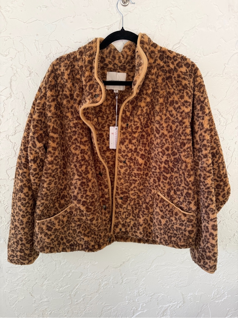 Lucky Brand Leopard Print Teddy Jacket in Tan and Brown